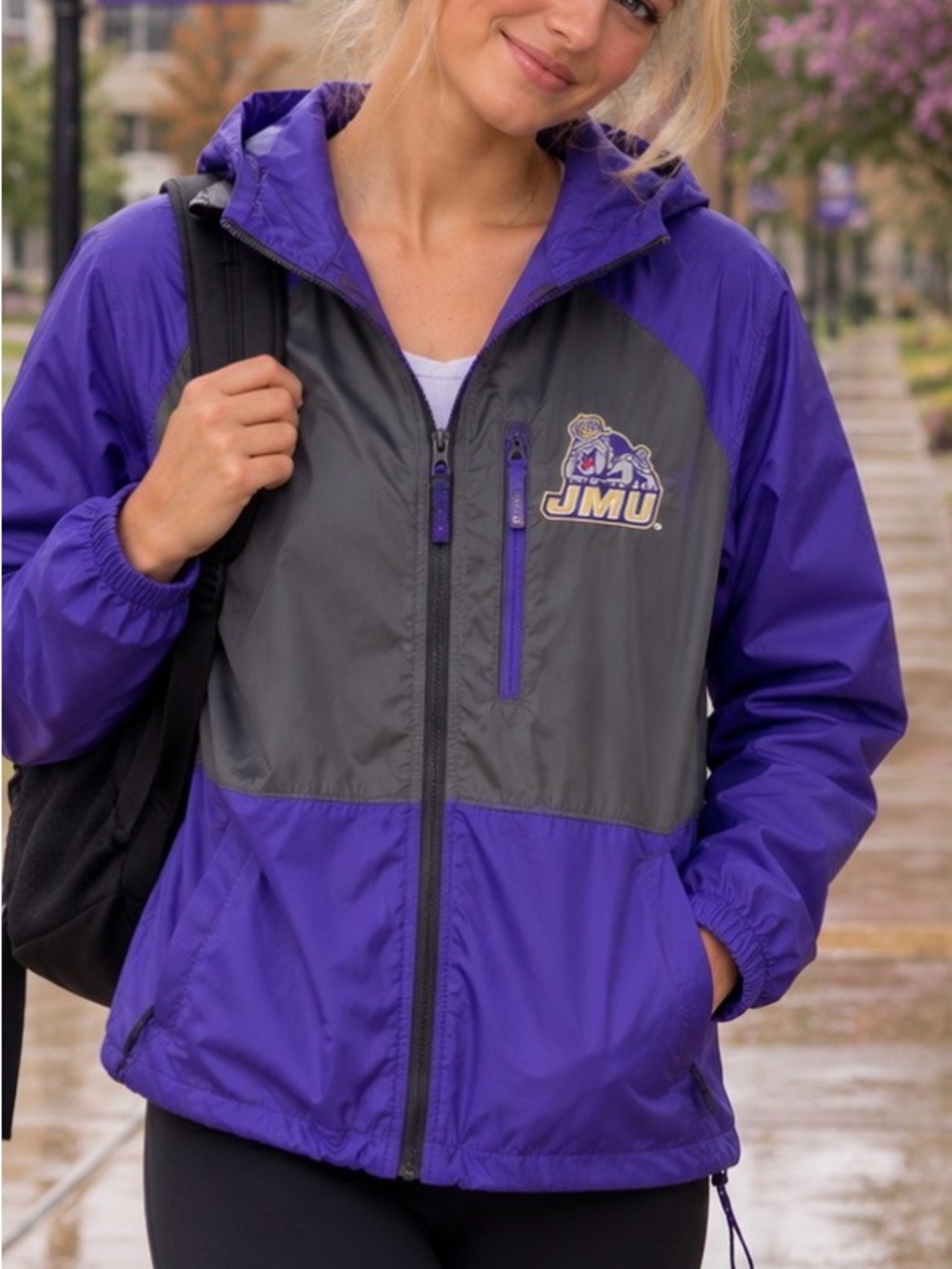 JMU Purple & Gray Lightweight Hooded Rain Jacket